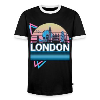 London City Skyline Cityscape Retro - Men's Ringer Shirt - black/white - Front - AI Model Female 172 light (172cm) & AI Model Male 178 light (178cm)