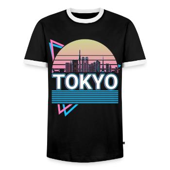 Tokio Stadt Skyline Stadtbild Retro - Männer Kontrast-T-Shirt - Schwarz/Weiß - Vorne - AI Model Female 172 light (172cm) & AI Model Male 178 light (178cm)