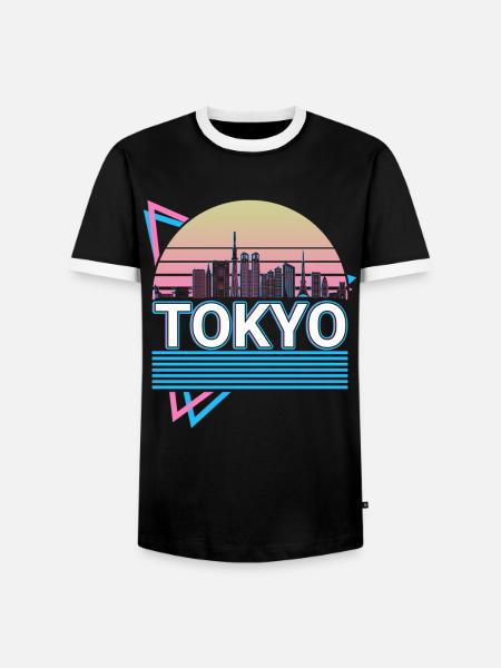 Tokyo City Skyline Cityscape Retro - Men's Ringer Shirt - black/white