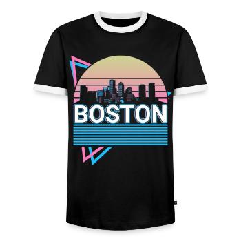 Boston Stadt Skyline Stadtbild Retro - Männer Kontrast-T-Shirt - Schwarz/Weiß - Vorne - AI Model Female 172 light (172cm) & AI Model Male 178 light (178cm)