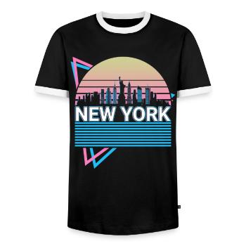 New York City Skyline Cityscape Rétro - T-shirt contrasté Homme - noir/blanc - Devant - AI Model Female 172 light (172cm) & AI Model Male 178 light (178cm)
