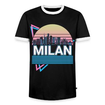 Mailand Stadt Skyline Stadtbild Retro - Männer Kontrast-T-Shirt - Schwarz/Weiß - Vorne - AI Model Female 172 light (172cm) & AI Model Male 178 light (178cm)