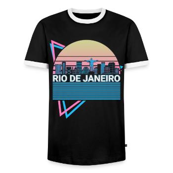 Rio de Janeiro City Skyline Cityscape Rétro - T-shirt contrasté Homme - noir/blanc - Devant - AI Model Female 172 light (172cm) & AI Model Male 178 light (178cm)