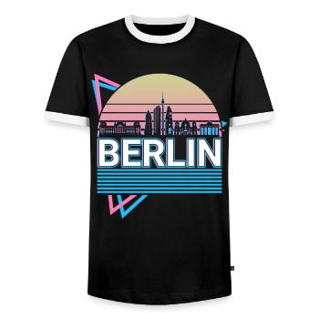 Berlin City Skyline Cityscape Retro - Men's Ringer Shirt - black/white - Front - AI Model Female 172 light (172cm) & AI Model Male 178 light (178cm)