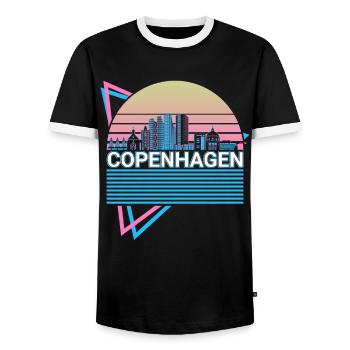 Kopenhagen Stadt Skyline Stadtbild Retro - Männer Kontrast-T-Shirt - Schwarz/Weiß - Vorne - AI Model Female 172 light (172cm) & AI Model Male 178 light (178cm)