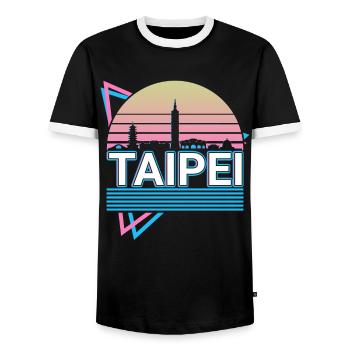 Taipeh Stadt Skyline Stadtbild Retro - Männer Kontrast-T-Shirt - Schwarz/Weiß - Vorne - AI Model Female 172 light (172cm) & AI Model Male 178 light (178cm)