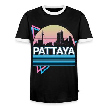 Pattaya Stadt Skyline Stadtbild Retro - Männer Kontrast-T-Shirt - Schwarz/Weiß - Vorne - AI Model Female 172 light (172cm) & AI Model Male 178 light (178cm)