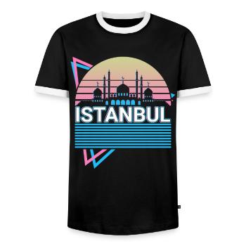 Istanbul Stadt Skyline Stadtbild Retro - Männer Kontrast-T-Shirt - Schwarz/Weiß - Vorne - AI Model Female 172 light (172cm) & AI Model Male 178 light (178cm)
