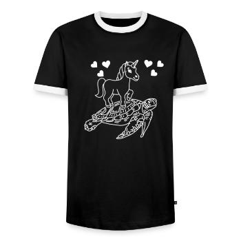 Turtle Unicorn Happy Unicorn Cuter - Men's Ringer Shirt - black/white - Front - AI Model Female 172 light (172cm) & AI Model Male 178 light (178cm)