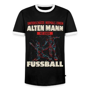 Unterschätze niemals einen alten Mann mit Fußball - Männer Kontrast-T-Shirt - Schwarz/Weiß - Vorne - AI Model Female 172 light (172cm) & AI Model Male 178 light (178cm)
