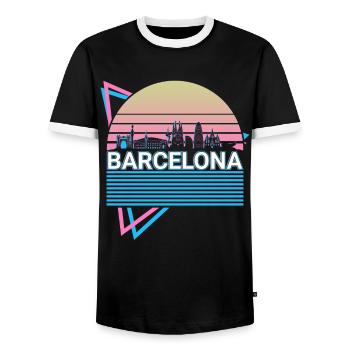 Barcelona Stadt Skyline Stadtbild Retro - Männer Kontrast-T-Shirt - Schwarz/Weiß - Vorne - AI Model Female 172 light (172cm) & AI Model Male 178 light (178cm)