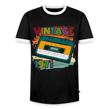 vintage 1971 Kassette 70er 51. Geburtstag - Männer Kontrast-T-Shirt - Schwarz/Weiß - Vorne - AI Model Female 172 light (172cm) & AI Model Male 178 light (178cm)