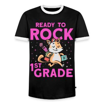 Ready To Rock 1st Grade - Men's Ringer Shirt - black/white - Front - AI Model Female 172 light (172cm) & AI Model Male 178 light (178cm)
