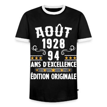 94 Ans Anniversaire Vintage Né(e) en Août 1928 - T-shirt contrasté Homme - noir/blanc - Devant - AI Model Female 172 light (172cm) & AI Model Male 178 light (178cm)