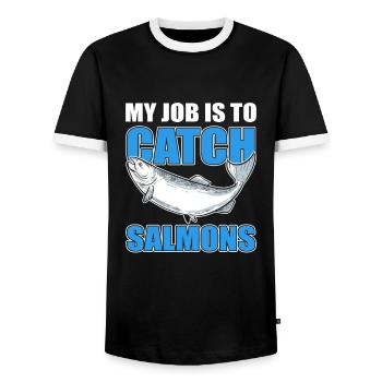 My Job Is To Catch Salmons Salmon Fishing - Men's Ringer Shirt - black/white - Front - AI Model Female 172 light (172cm) & AI Model Male 178 light (178cm)