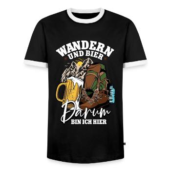 Wanderer Wander Wandern und Bier darum bin ich - Männer Kontrast-T-Shirt - Schwarz/Weiß - Vorne - AI Model Female 172 light (172cm) & AI Model Male 178 light (178cm)