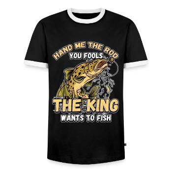 Hands Me The Rod Fools Le roi va pêcher - T-shirt contrasté Homme - noir/blanc - Devant - AI Model Female 172 light (172cm) & AI Model Male 178 light (178cm)