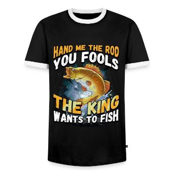 Hands Me The Rod Fools Le roi va pêcher - T-shirt contrasté Homme - noir/blanc - Devant - AI Model Female 172 light (172cm) & AI Model Male 178 light (178cm)