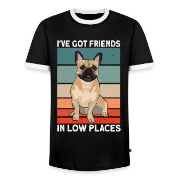 Français Bouledogue - T-shirt contrasté Homme - noir/blanc - Devant - AI Model Female 172 light (172cm) & AI Model Male 178 light (178cm)