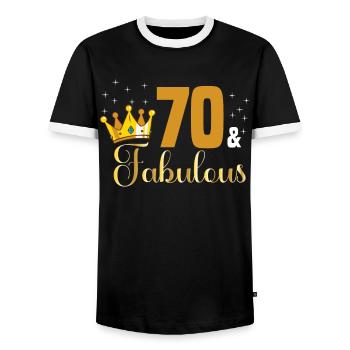 70 and Fabulous - 1952 Queen 70th birthday - Men's Ringer Shirt - black/white - Front - AI Model Female 172 light (172cm) & AI Model Male 178 light (178cm)