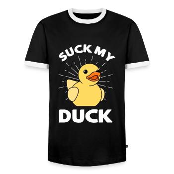 Suck My Duck Quietscheente Badewannen Ente - Männer Kontrast-T-Shirt - Schwarz/Weiß - Vorne - AI Model Female 172 light (172cm) & AI Model Male 178 light (178cm)