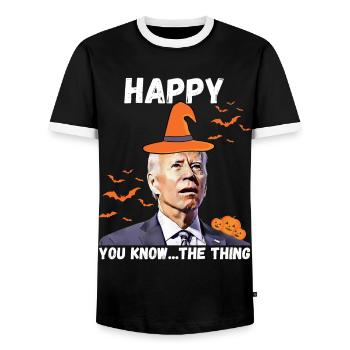 Heureux que vous sachiez la chose drôle halloween Biden - T-shirt contrasté Homme - noir/blanc - Devant - AI Model Female 172 light (172cm) & AI Model Male 178 light (178cm)