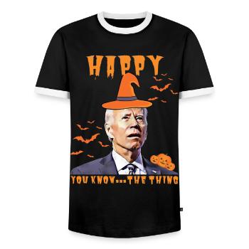 Heureux que vous sachiez la chose drôle halloween Biden - T-shirt contrasté Homme - noir/blanc - Devant - AI Model Female 172 light (172cm) & AI Model Male 178 light (178cm)