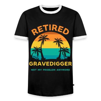 Retired gravedigger not my problem anymore - Men's Ringer Shirt - black/white - Front - AI Model Female 172 light (172cm) & AI Model Male 178 light (178cm)