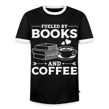 Fueled By Books And Coffee Book Reading Book Lover - Männer Kontrast-T-Shirt - Schwarz/Weiß - Vorne - AI Model Female 172 light (172cm) & AI Model Male 178 light (178cm)