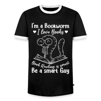 Funny Book Reading Bookworm - I Am A Bookworm I - Men's Ringer Shirt - black/white - Front - AI Model Female 172 light (172cm) & AI Model Male 178 light (178cm)