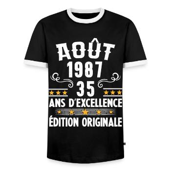 35 Ans Anniversaire Vintage Né(e) en Août 1987 - T-shirt contrasté Homme - noir/blanc - Devant - AI Model Female 172 light (172cm) & AI Model Male 178 light (178cm)