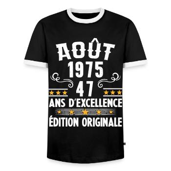47 Ans Anniversaire Vintage Né(e) en Août 1975 - T-shirt contrasté Homme - noir/blanc - Devant - AI Model Female 172 light (172cm) & AI Model Male 178 light (178cm)