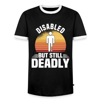 Amputiert Invalide Prothese Handicap Rollstuhl - Männer Kontrast-T-Shirt - Schwarz/Weiß - Vorne - AI Model Female 172 light (172cm) & AI Model Male 178 light (178cm)