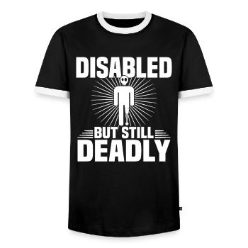 Amputiert Invalide Prothese Handicap Rollstuhl - Männer Kontrast-T-Shirt - Schwarz/Weiß - Vorne - AI Model Female 172 light (172cm) & AI Model Male 178 light (178cm)