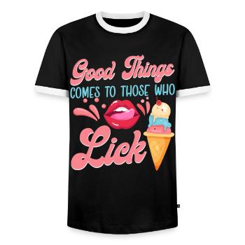 Ice Cream Cone Mouth Tongue Good - Männer Kontrast-T-Shirt - Schwarz/Weiß - Vorne - AI Model Female 172 light (172cm) & AI Model Male 178 light (178cm)