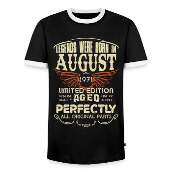 Legends Were Born In August 1971 Birthday - Männer Kontrast-T-Shirt - Schwarz/Weiß - Vorne - AI Model Female 172 light (172cm) & AI Model Male 178 light (178cm)