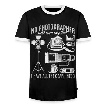No photographer will ever say that - - Men's Ringer Shirt - black/white - Front - AI Model Female 172 light (172cm) & AI Model Male 178 light (178cm)