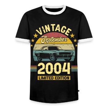 Vintage Septembre 2004 18 Ans Anniversaire - T-shirt contrasté Homme - noir/blanc - Devant - AI Model Female 172 light (172cm) & AI Model Male 178 light (178cm)