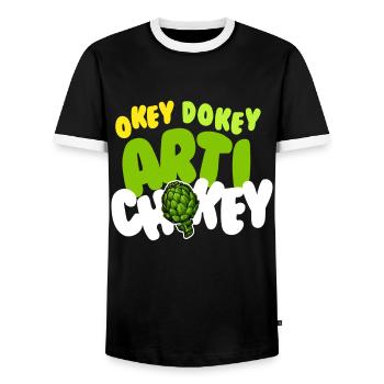Okey Dokey Arti Chokey Artichokes - Men's Ringer Shirt - black/white - Front - AI Model Female 172 light (172cm) & AI Model Male 178 light (178cm)