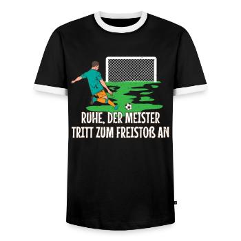 Herren Meister schießt jetzt Fußball Torwart - Männer Kontrast-T-Shirt - Schwarz/Weiß - Vorne - AI Model Female 172 light (172cm) & AI Model Male 178 light (178cm)