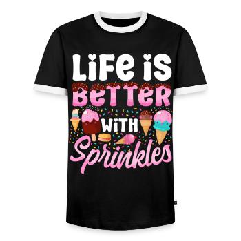 Cône de crème glacée Popsicle La vie est - T-shirt contrasté Homme - noir/blanc - Devant - AI Model Female 172 light (172cm) & AI Model Male 178 light (178cm)