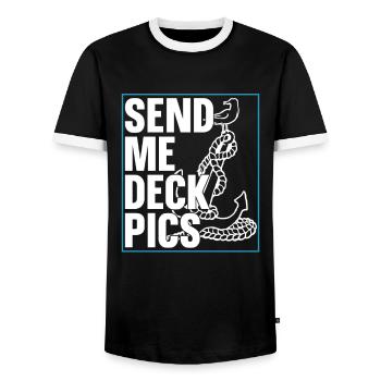 Seglen Segelboot Segler - Männer Kontrast-T-Shirt - Schwarz/Weiß - Vorne - AI Model Female 172 light (172cm) & AI Model Male 178 light (178cm)
