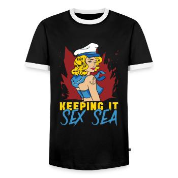 Seglen Segelboot Segler - Männer Kontrast-T-Shirt - Schwarz/Weiß - Vorne - AI Model Female 172 light (172cm) & AI Model Male 178 light (178cm)