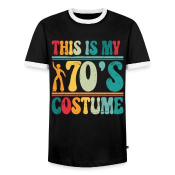 This is my 70s Costume Halloween 70er Party Disco - Men's Ringer Shirt - black/white - Front - AI Model Female 172 light (172cm) & AI Model Male 178 light (178cm)