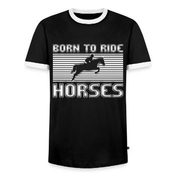 Pferde reiten - Männer Kontrast-T-Shirt - Schwarz/Weiß - Vorne - AI Model Female 172 light (172cm) & AI Model Male 178 light (178cm)