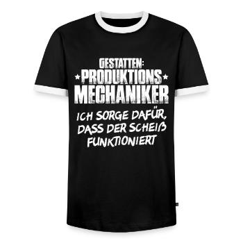Produktionsmechaniker Textil - Männer Kontrast-T-Shirt - Schwarz/Weiß - Vorne - AI Model Female 172 light (172cm) & AI Model Male 178 light (178cm)