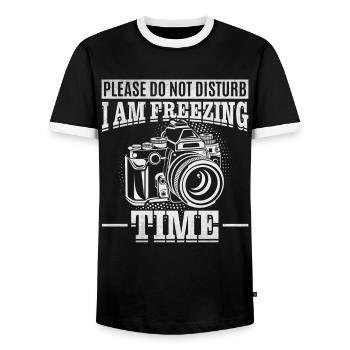 Please do not disturb I freeze time camera photographer - Men's Ringer Shirt - black/white - Front - AI Model Female 172 light (172cm) & AI Model Male 178 light (178cm)