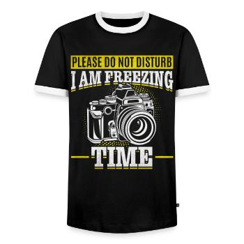 S’il vous plaît ne pas déranger Je congèle le temps Funnier - T-shirt contrasté Homme - noir/blanc - Devant - AI Model Female 172 light (172cm) & AI Model Male 178 light (178cm)