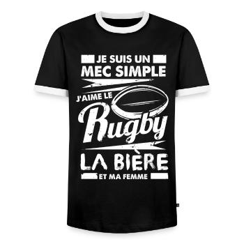 tee-shirt homme humour rugby - T-shirt contrasté Homme - noir/blanc - Devant - AI Model Female 172 light (172cm) & AI Model Male 178 light (178cm)