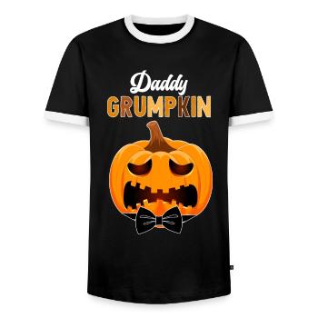 Daddy Grumpkin Halloween Pumpkin Family Outfit - Men's Ringer Shirt - black/white - Front - AI Model Female 172 light (172cm) & AI Model Male 178 light (178cm)